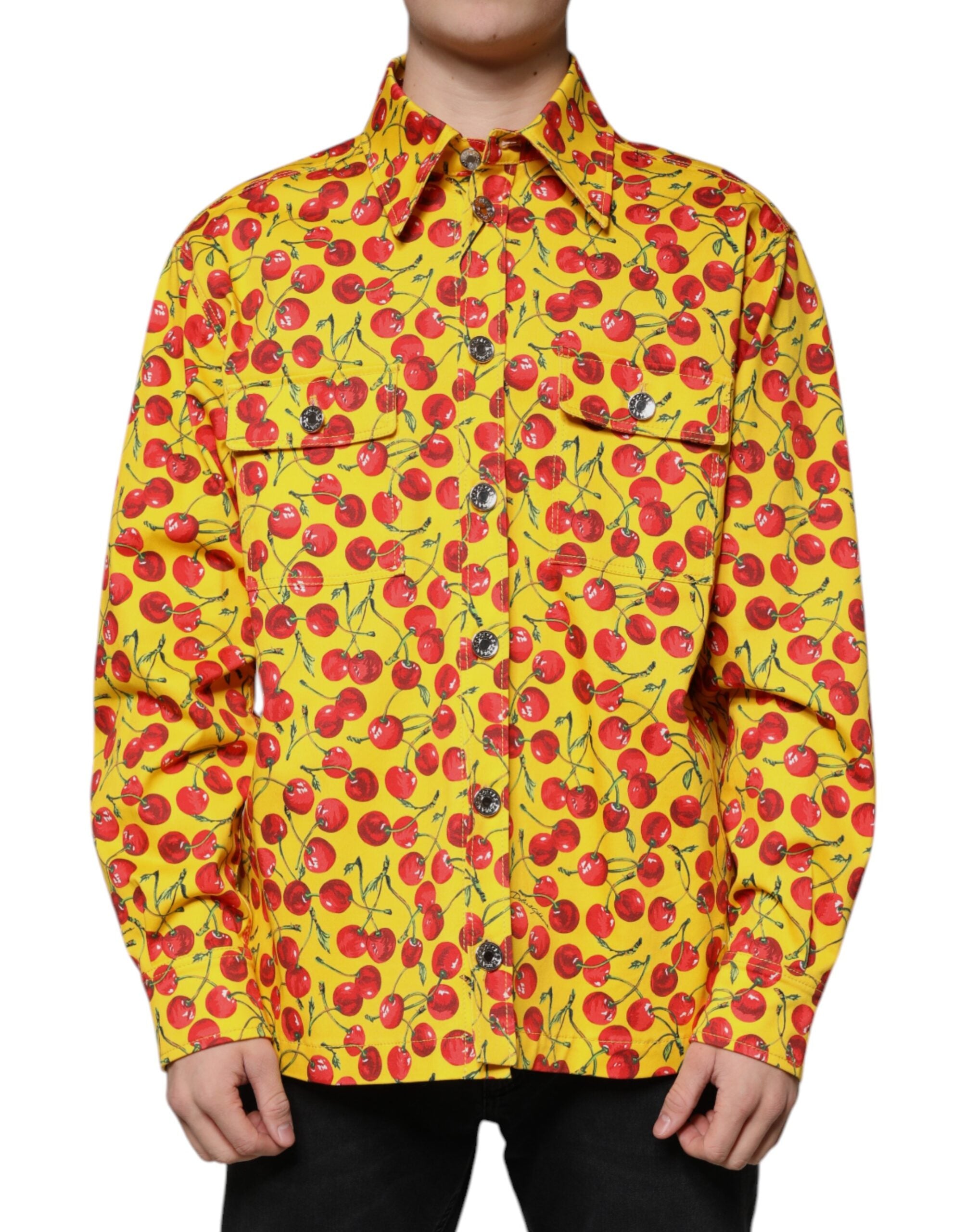 Dolce & Gabbana Yellow Cherry Button Down Men's Casual Shirt